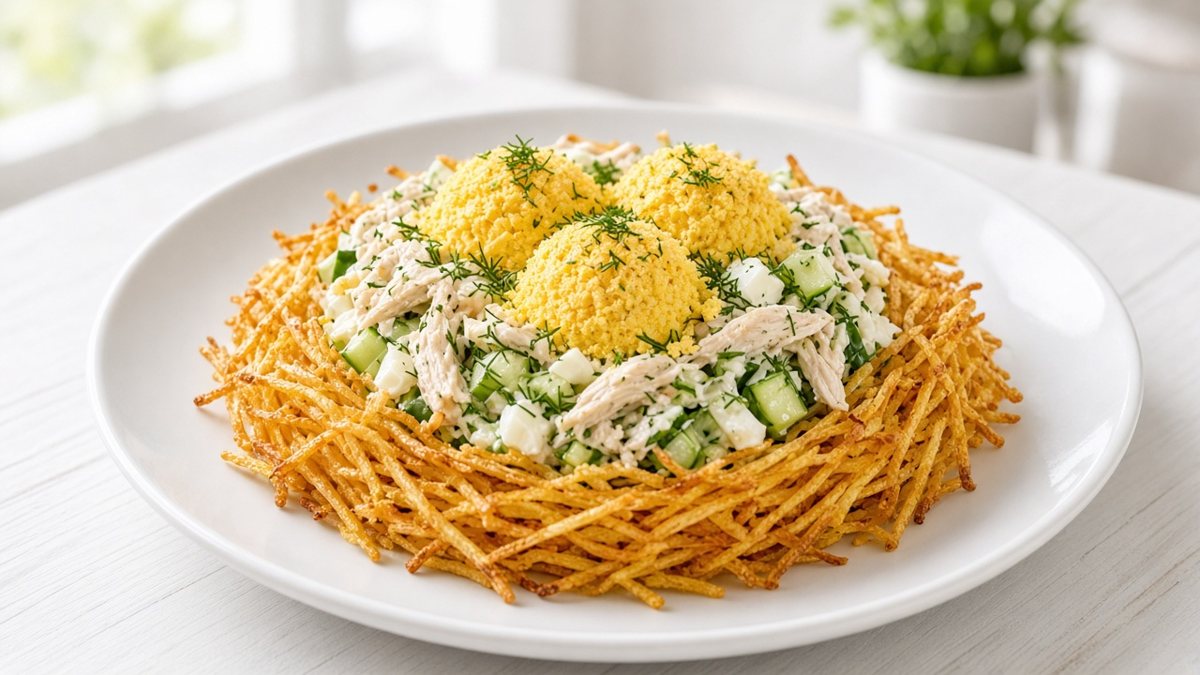Салат Гнездо глухаря с курицей — пошаговый рецепт с фото.