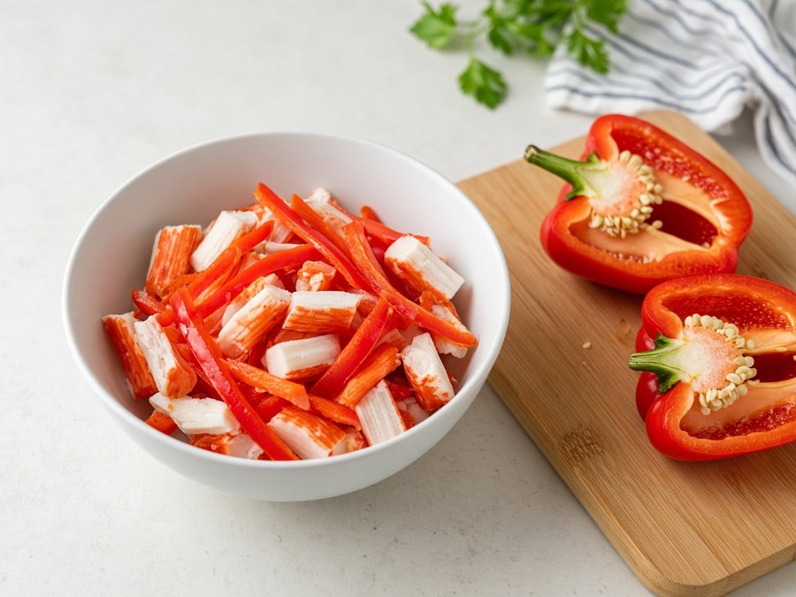 Крабовые палочки и болгарский перец соломкой